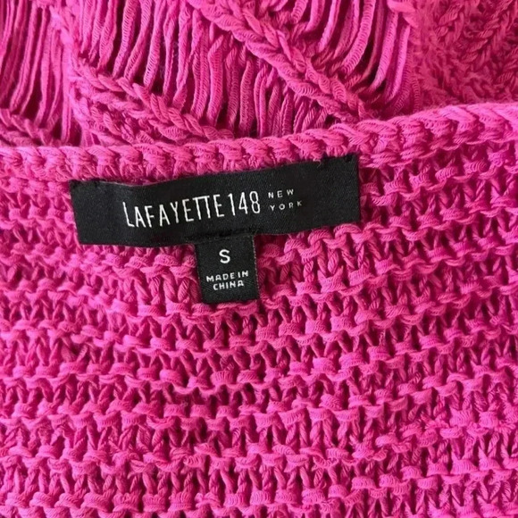 Lafayette 148 Fuschia Pink Open Knit Short Sleeve Sweater Small Colorful Barbie - Picture 8 of 9